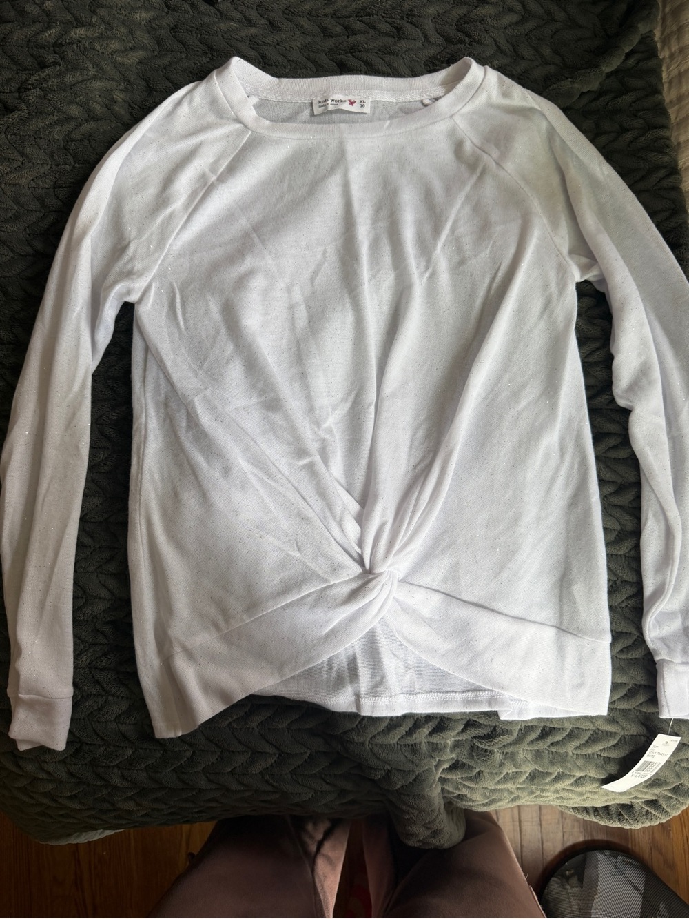 Twist Front White Long Sleeve Top
